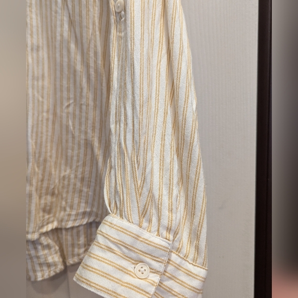 Style & Co White and Yellow Striped Long Sleeve Button Down Top - Picture 5 of 6